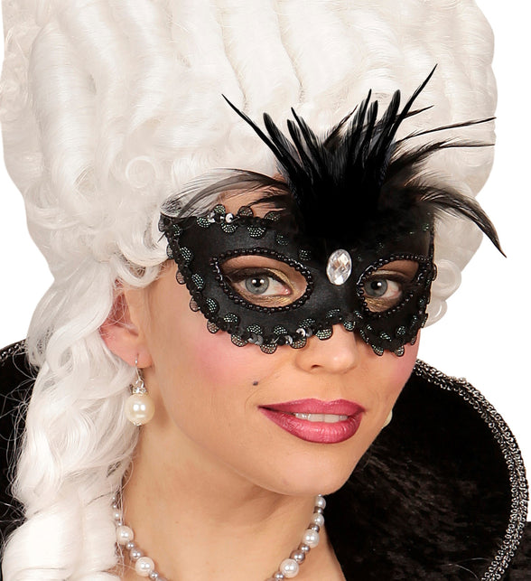 Widmann SRL Zwarte baronessen oogmaskers met  veertjes