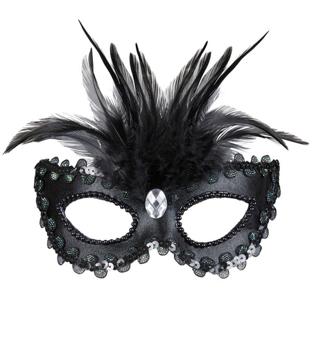 Widmann SRL Zwarte baronessen oogmaskers met  veertjes