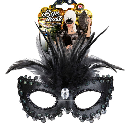 Widmann SRL Zwarte baronessen oogmaskers met  veertjes