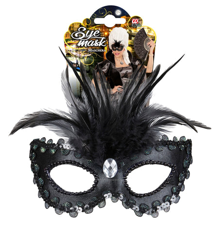 Widmann SRL Zwarte baronessen oogmaskers met  veertjes