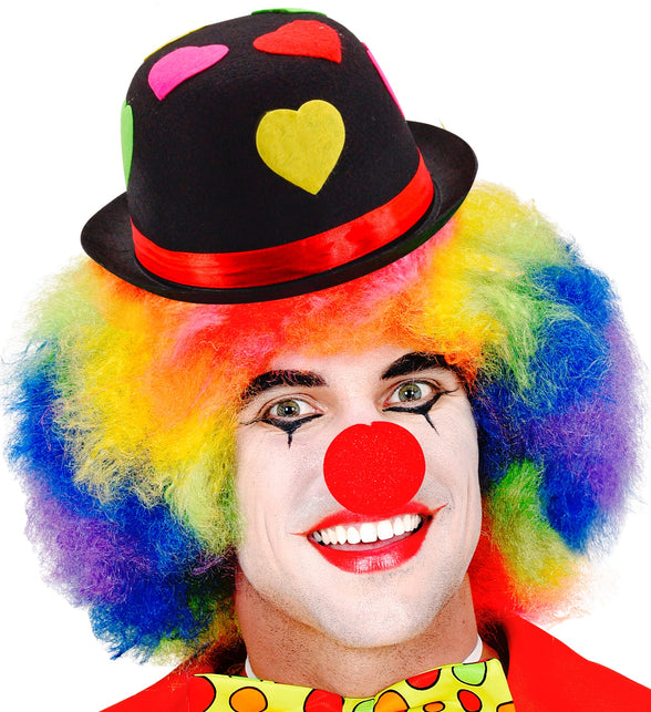 Widmann SRL Zwarte bolhoed clown met hartjes