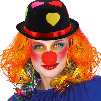 Widmann SRL Zwarte bolhoed clown met hartjes