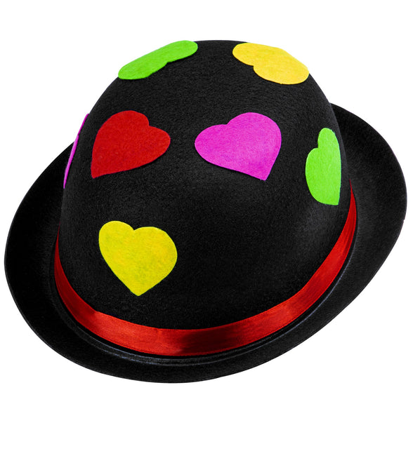 Widmann SRL Zwarte bolhoed clown met hartjes