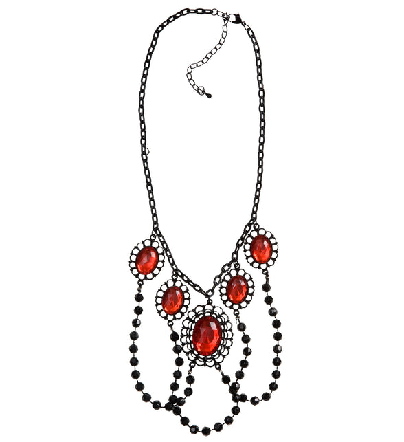 Widmann SRL zwarte choker met 5 rode stenen