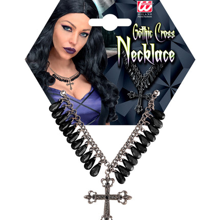 Widmann SRL Zwarte gothic ketting met kruis