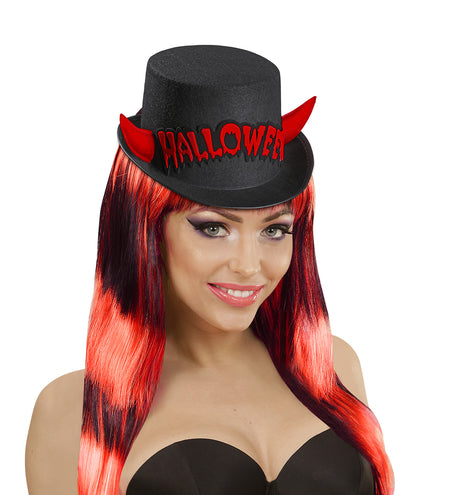 Widmann SRL Zwarte hoge hoed Halloween met duivel hoorntjes
