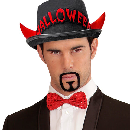 Widmann SRL Zwarte hoge hoed Halloween met duivel hoorntjes