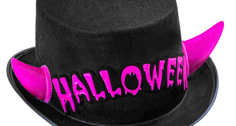 Widmann SRL Zwarte hoge hoed Halloween met roze duivel hoorntjes