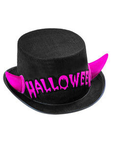 Widmann SRL Zwarte hoge hoed Halloween met roze duivel hoorntjes