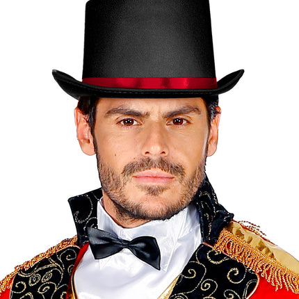 Widmann SRL Zwarte hoge hoed met rode band