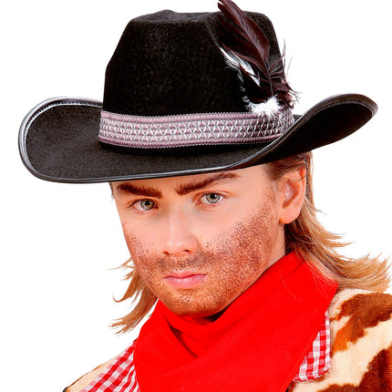 Widmann SRL Zwarte kinder cowboyhoed met veren