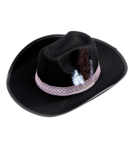 Widmann SRL Zwarte kinder cowboyhoed met veren