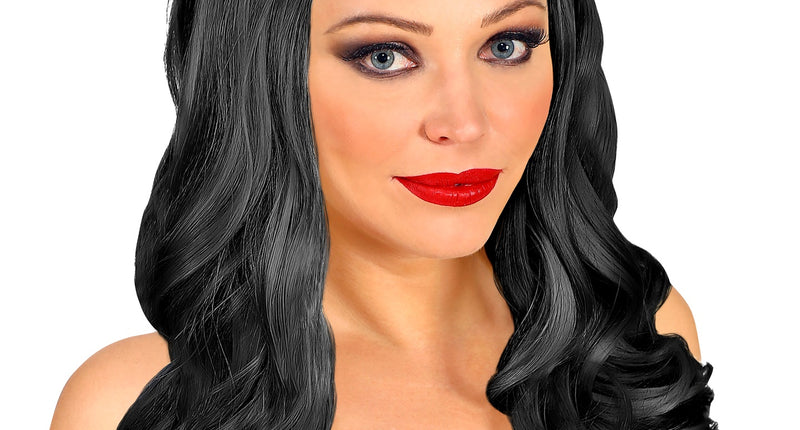 Widmann SRL Zwarte lange pruik roxy met krullen