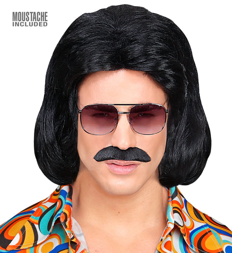 Widmann SRL Zwarte macho pruik met snor