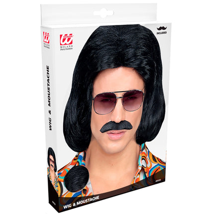 Widmann SRL Zwarte macho pruik met snor