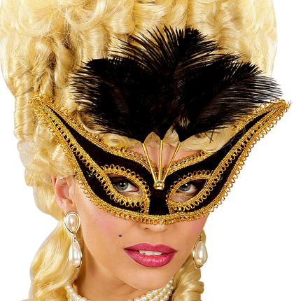 Widmann SRL Zwarte oogmaskers met veertjes