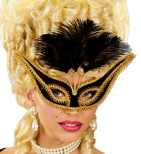 Widmann SRL Zwarte oogmaskers met veertjes