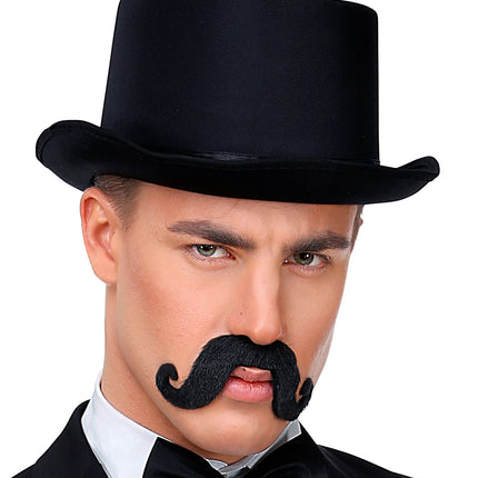 Widmann SRL Zwarte plak snor met krul