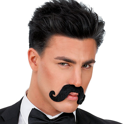 Widmann SRL Zwarte plak snor met krul