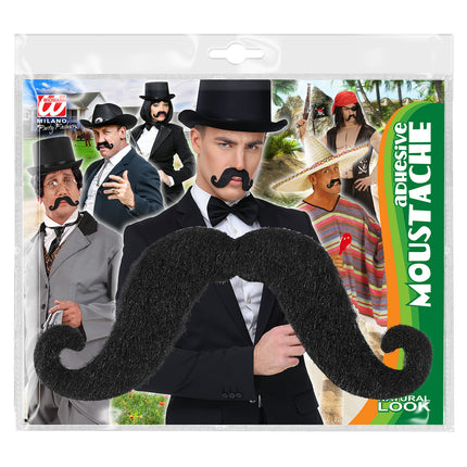 Widmann SRL Zwarte plak snor met krul