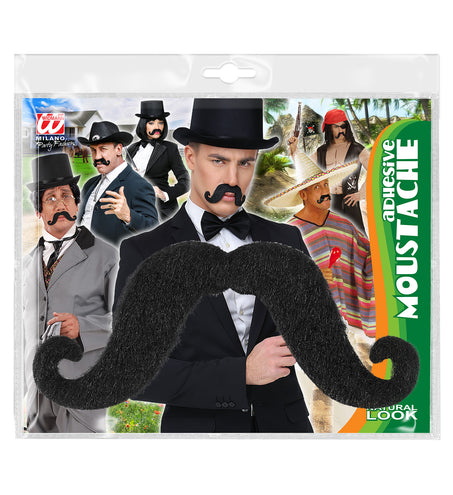 Widmann SRL Zwarte plak snor met krul