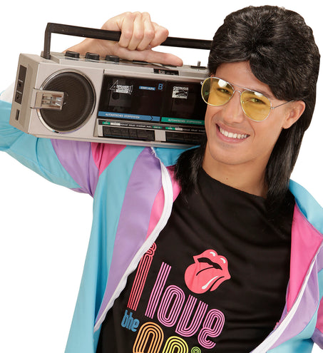 Widmann SRL Zwarte pruik met matje en bril Jokertje