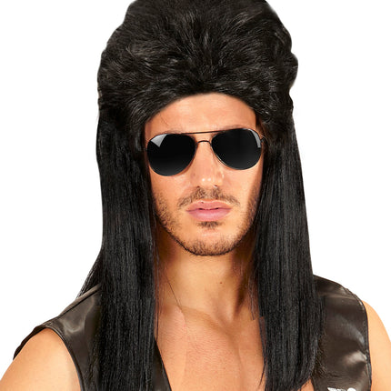 Widmann SRL Zwarte rocker pruiken voor mannen