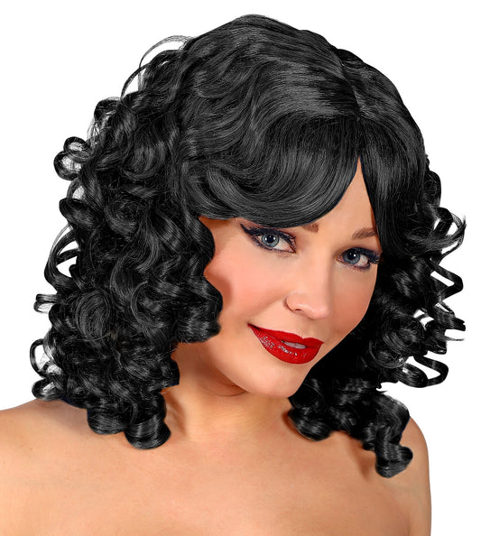 Widmann SRL Zwarte Veronica pruik met krullen