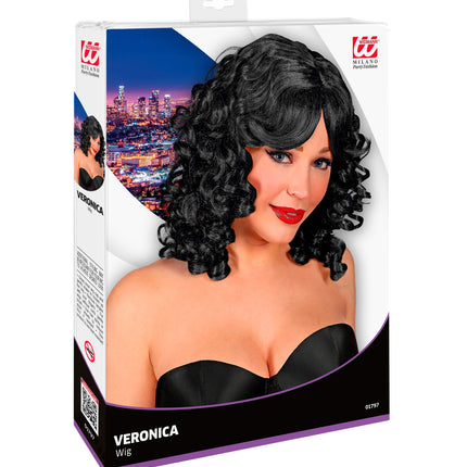 Widmann SRL Zwarte Veronica pruik met krullen