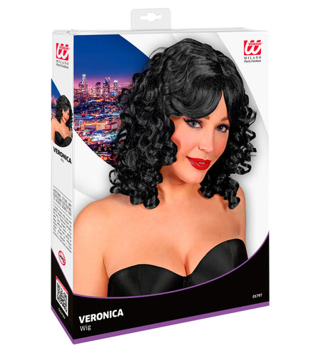 Widmann SRL Zwarte Veronica pruik met krullen