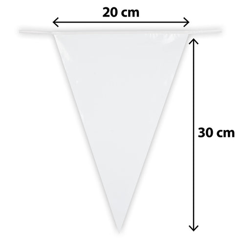 Wit puntvlaggetje van de PE vlaggenlijn met maatvoering 20 cm breed en 30 cm hoog