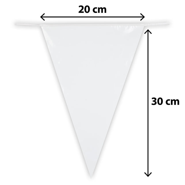 Wit puntvlaggetje van de PE vlaggenlijn met maatvoering 20 cm breed en 30 cm hoog