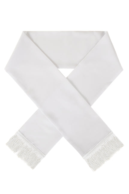 Witte sjaal met franjes aan beide uiteinden, 180 x 23 cm, voor Raad van Elf tijdens carnaval