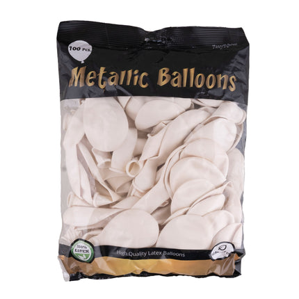 Zak met 100 metallic witte latex ballonnen van Funny Fashion, biologisch afbreekbaar