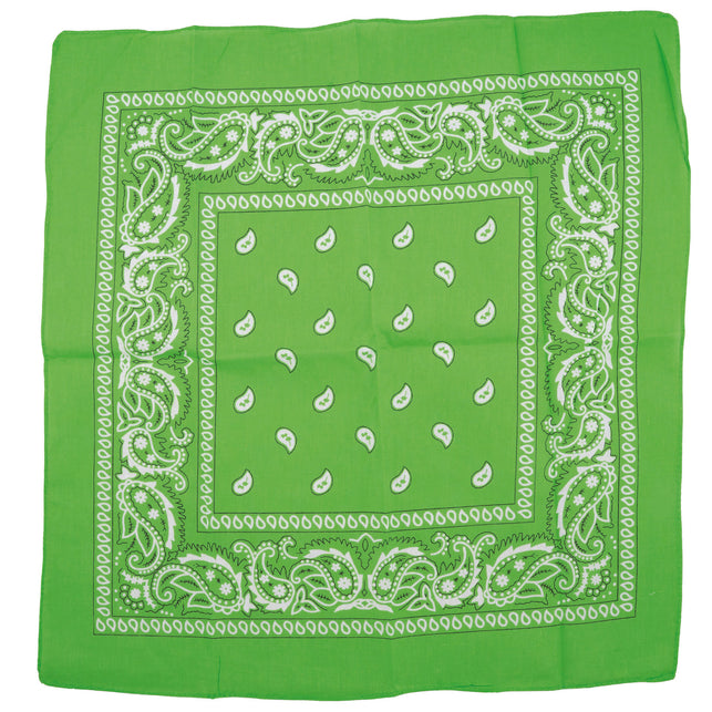 Zakdoek cowboy groen uitgevouwen, 50 x 50 cm met wit paisleymotief langs de randen