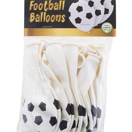 Zakje met 12 voetbal ballonnen van Funny Fashion, 30,5 cm latex, wit met zwarte vlakken