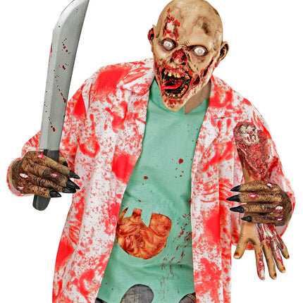 Zombie handschoenen gedragen bij zombielook, klauwhand houdt voorwerp vast