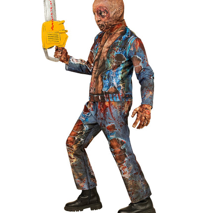 Zombie kostuum Liv kinderen van de zijkant, verweerde denimlook met roestbruine vlekken