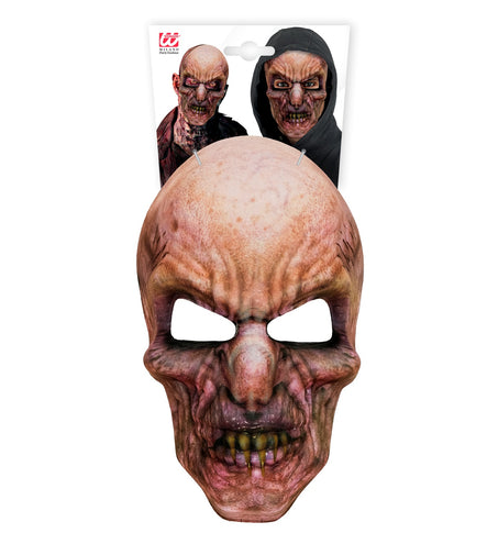 Zombie masker van stof op verpakkingskaart met twee draagvoorbeelden
