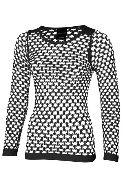 Zwart netshirt dames vooraanzicht met ronde hals en geribde manchetten