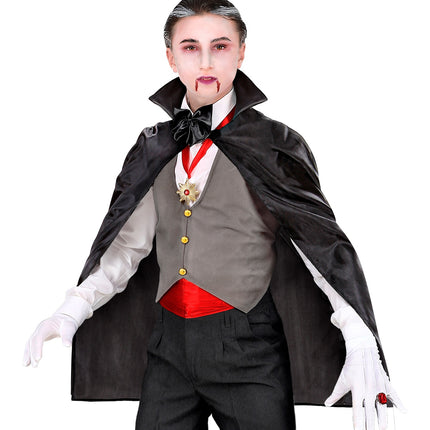 Zwarte kindercape met opstaande kraag als vampiercape voor Halloween