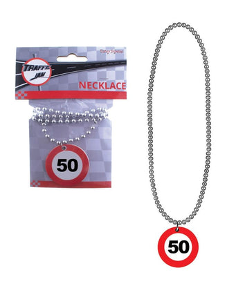Funny Fashion 50 jaar halsketting met verkeersbord cijfer 50