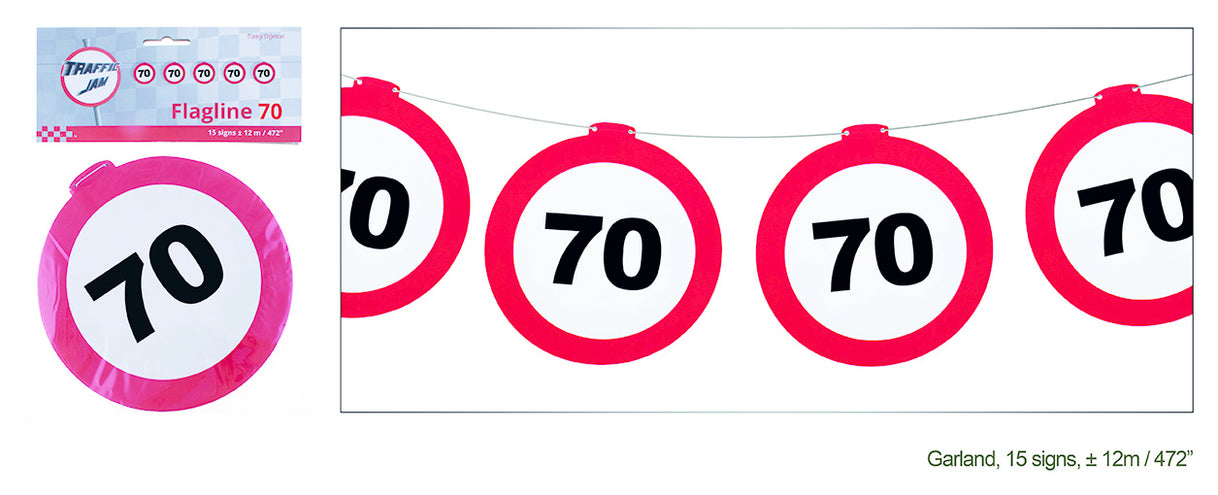 Funny Fashion 70 jaar slinger met verkeersbord 12mtr.