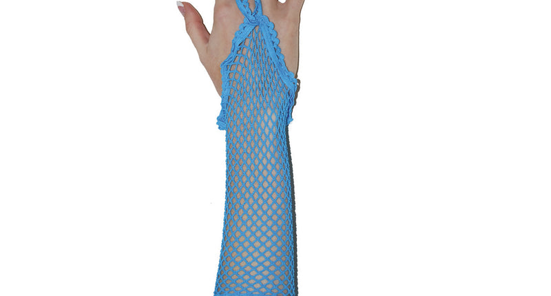 Funny Fashion Blauwe vingerloze net handschoenen rond model