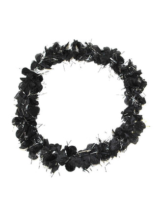 Funny Fashion Bloemen krans met zwart zilveren tinsel