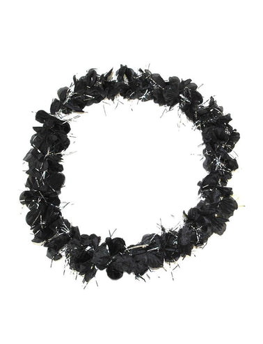 Funny Fashion Bloemen krans met zwart zilveren tinsel