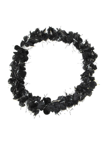 Funny Fashion Bloemen krans met zwart zilveren tinsel