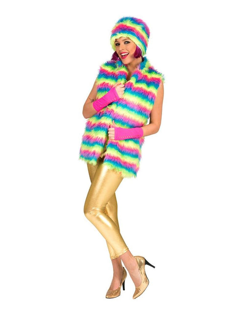 Funny Fashion Bodywarmer verkleedpak je in regenboog kleuren