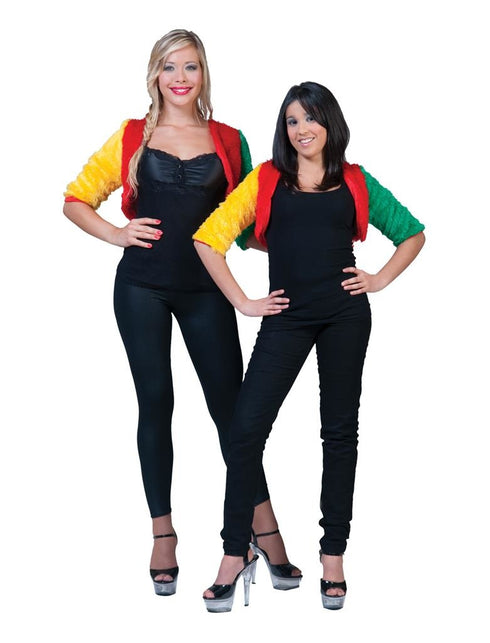 Funny Fashion Bolero rood-geel-groen fuzzy voor dames
