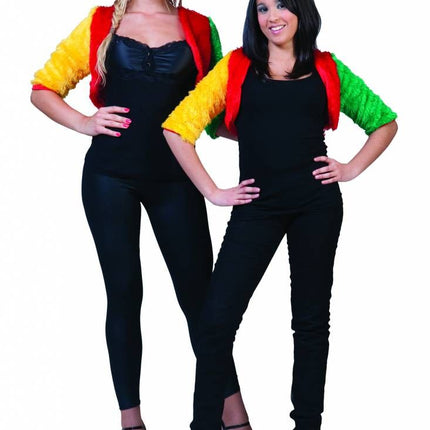 Funny Fashion Bolero rood-geel-groen fuzzy voor dames